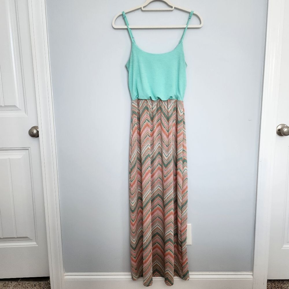 Rue 21 Maxi Dress, Coral, Pink, and Mint Green, Size Small
